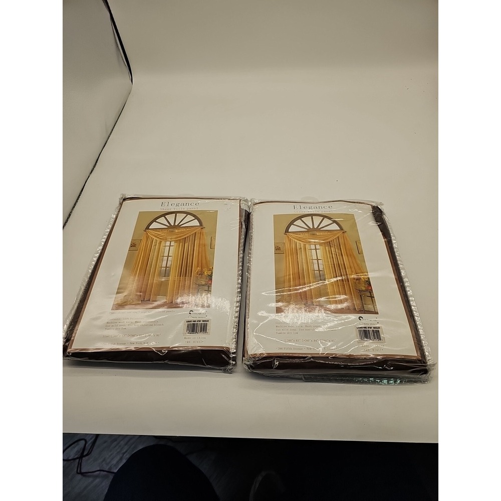 ELEGANCE Chocolate SOLID VOILE SHEER WINDOW Panel Lot Of 2 60x84 New
